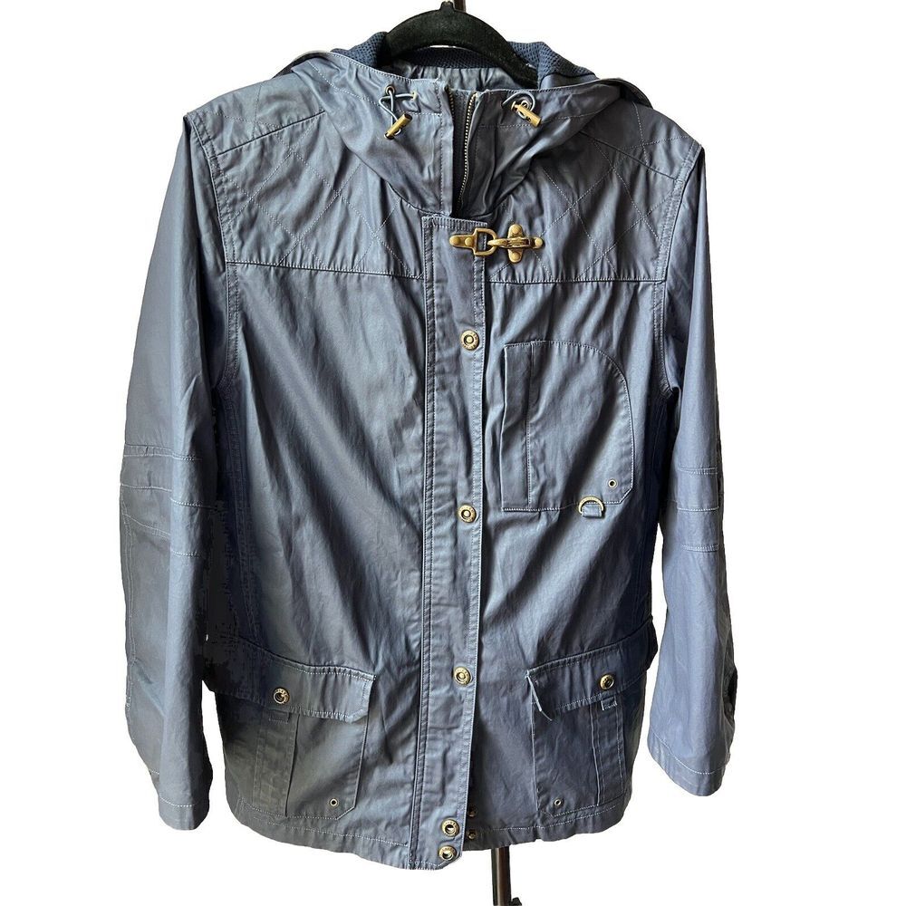 Ralph Lauren Naval Supply Field Coat Jacket Hood Womens M Navy Blue Waxed Cotton